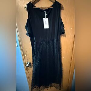 Bloomchic Polka Dot Mesh Cold Shoulder Black Dress NWt Size 18/20